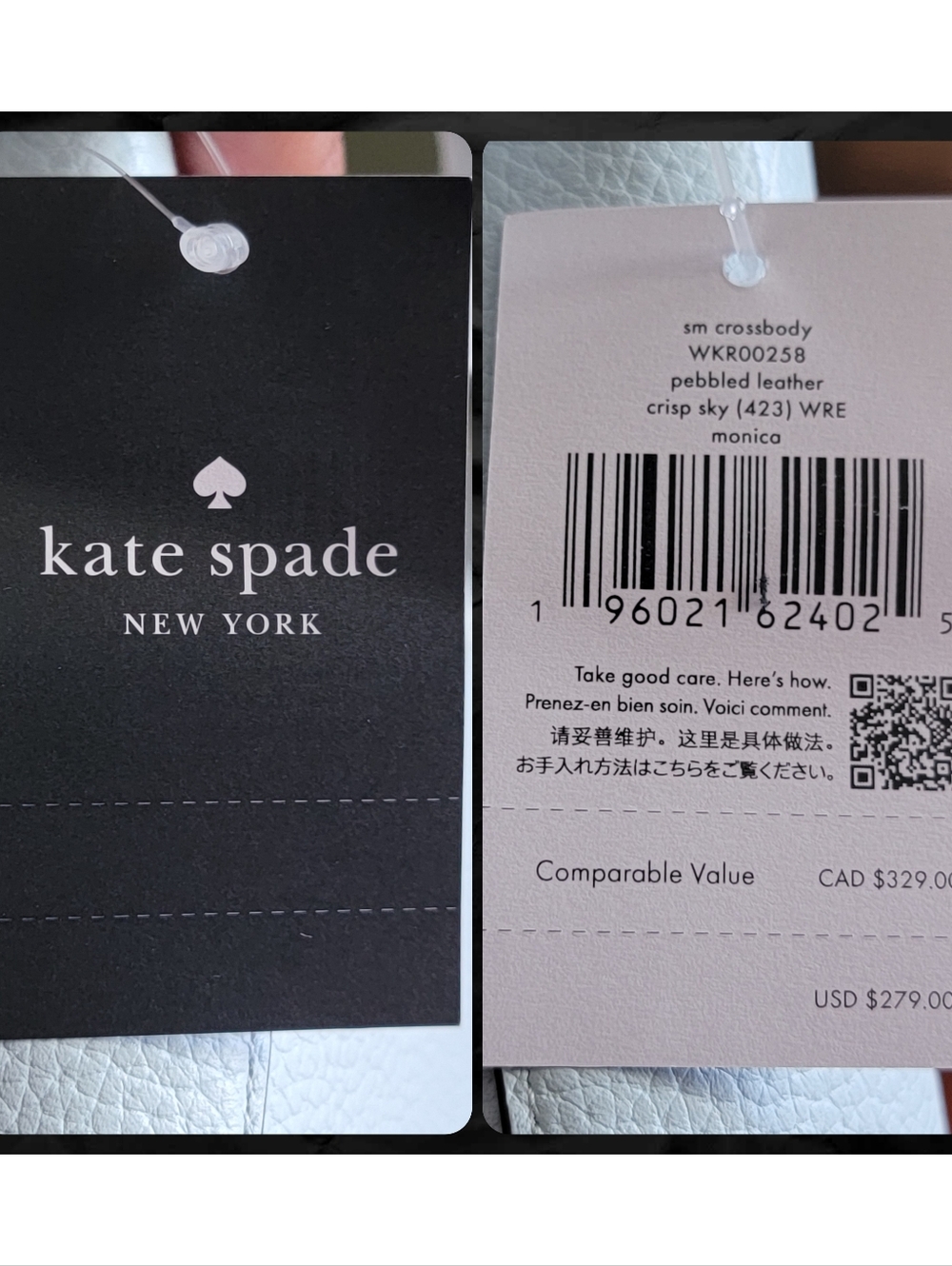 Kate Spade WKRU0258 Monica Small Crossbody Ice Blue Pebbled Leather Bag NWT - Picture 13 of 15